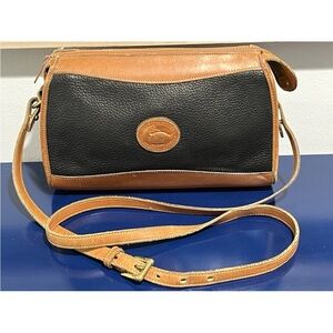 Dooney & Bourke Zip Top Bag Purse Black Tan All Weather Leather Vintage 00s Y2K